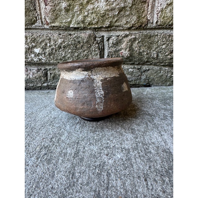 Sculpture Materials Small Vintage Rustic Indian Brown Clay Pot With Custom Metal Ring For Sale - Image 7 of 9