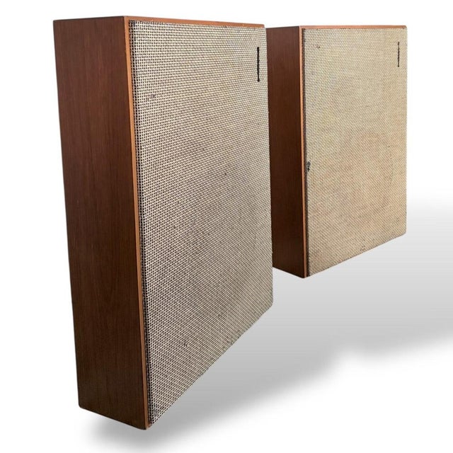 Wood Large Vintage Teak Floor Standing Speakers with Cane Grilles, 1960s, Set of 2 For Sale - Image 7 of 9