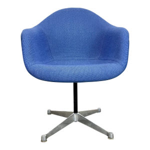 1960’s Mid Century Modern Eames Herman Miller Upholstered Swivel Shell Chair in Blue Restored