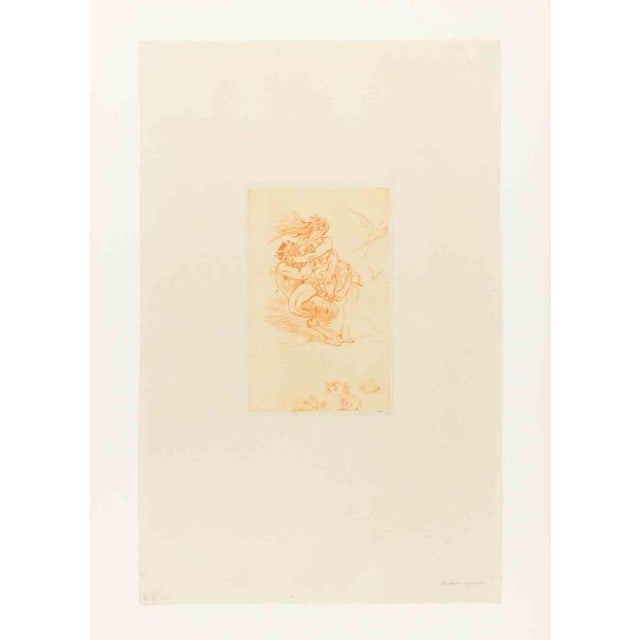 Etching, drypoint and soft-ground (vernis mou) printed in sanguine ink on Japan paper. Most probably 3rd state on 7. Not...