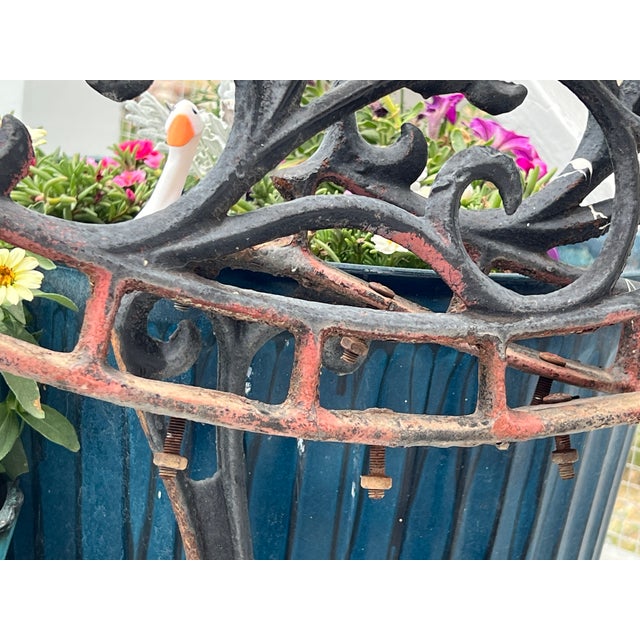 Metal Antique Cast Iron Park Bench Ends With Scrollwork 27.25" Small Garden Bench Side Legs Set of 2 Worn For Sale - Image 7 of 13
