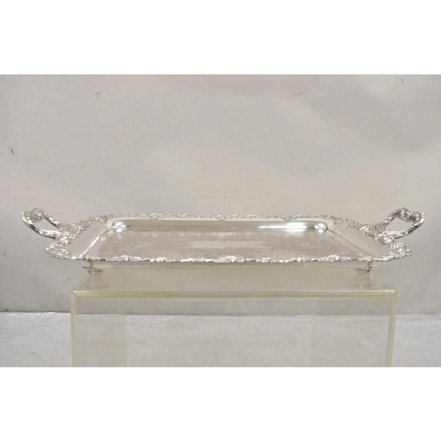 Antique English Victorian Grapevine & Cluster Twin Handle Serving Platter Tray. Item features impressive leafy scrollwork,...