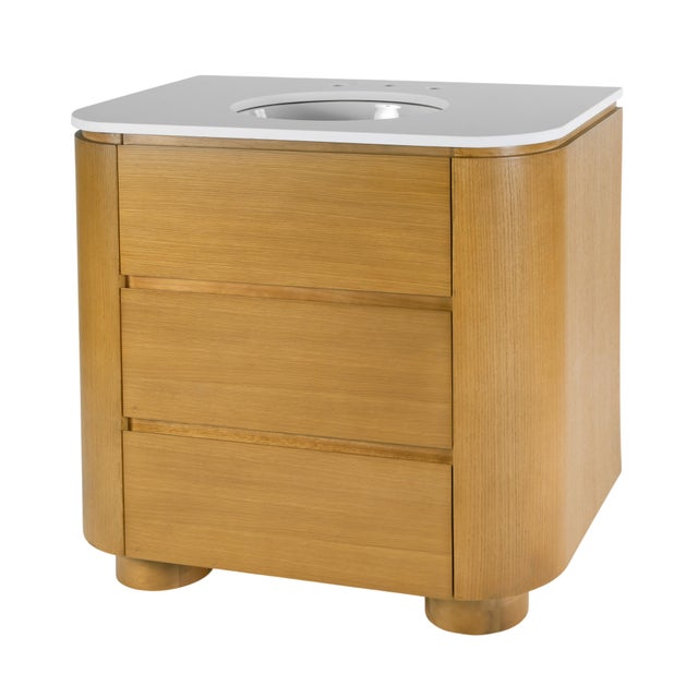 Transitional Genoa 36 in. W Rectangular Wood & Quartz 2 Drawer Single Sink Bathroom Vanity, Light Oak For Sale - Image 3 of 11