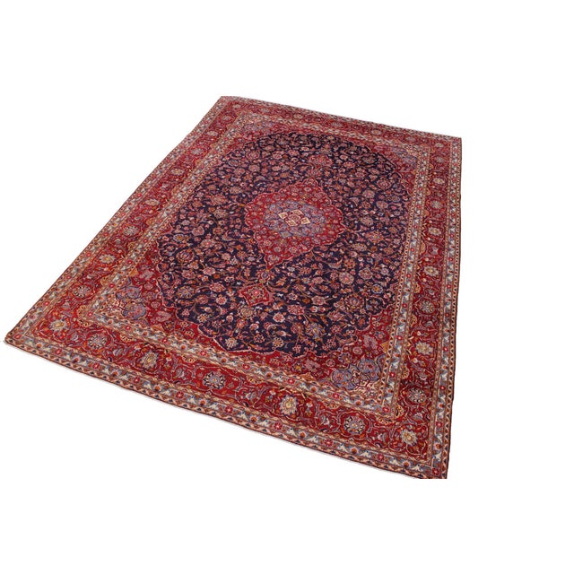 Vintage Handmade Blue Wool Rug With Medallion For Sale - Image 4 of 8