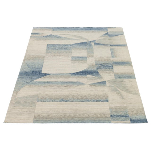 Abstract 8x10 Abstract Azure & Sand Modern Hand-Loomed Wool & Nylon Area Rug For Sale - Image 3 of 10