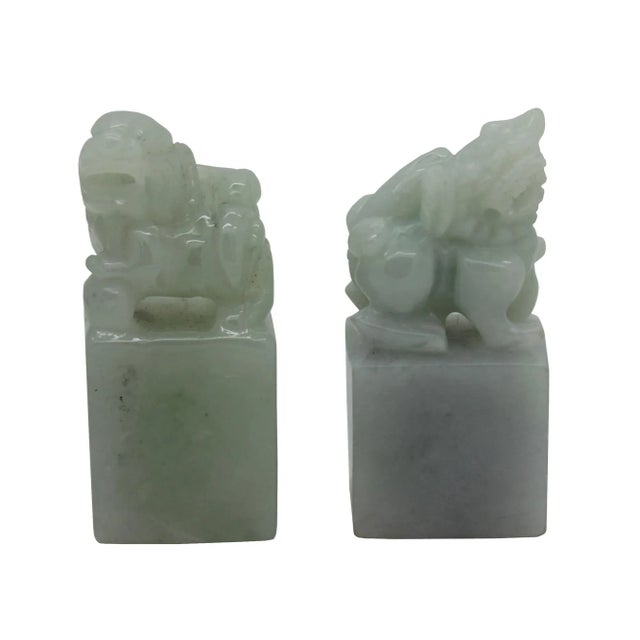 Detail Carved Natural Jade Chinese Table TopFoo Dog Statue - a Pair For Sale In San Francisco - Image 6 of 7