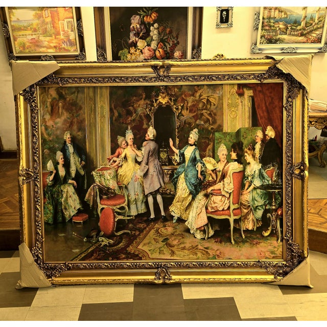 Bring the atmosphere of an elegant 18th-century French salon into your home with this richly detailed decorative painting....