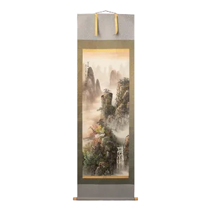 Mid Century Showa Era Japanese Scroll Painting "Landscape With Rocky Mountains"