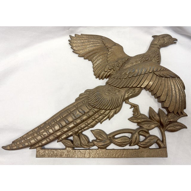 Mid Century Cast Aluminum Goldtone Flying Pheasant Wall Sculpture For Sale In West Palm - Image 6 of 9