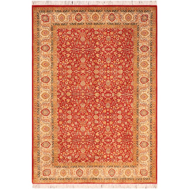 Shabby Chic Floral 1990's Pak-Persian Red/Beige Wool Rug - 5'11'' X 9'5'' For Sale - Image 9 of 9
