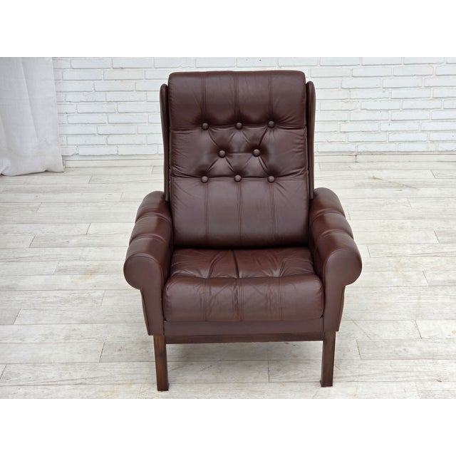 Danish Armchair in Brown Furniture Leather, 1970s For Sale - Image 9 of 18