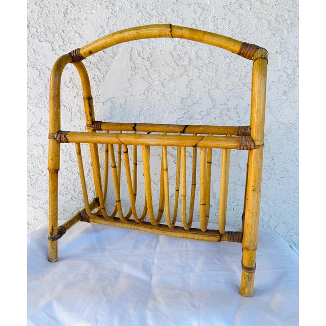 Vintage Bent Bamboo Magazine Rack. Perfect for that tropical home or MCM home. Also great on the patio as a towel holder...