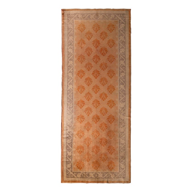 Antique Axminster Rug – Orange Beige Gallery-Size Floral Rug For Sale