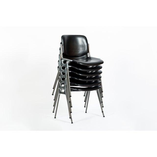 Six Mid Century Italian DSC 106 Leather Stacking Chairs by Giancarlo Piretti for Castelli, 1980s For Sale - Image 4 of 16