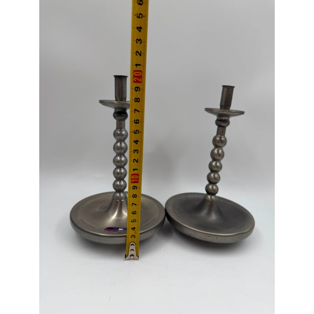 Mid-Century Brushed Chrome Bobbin Candlestick Holders Set Taper by Stoff Nagel, 1950s, Set of 2 For Sale - Image 10 of 15