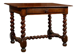 17th Century French Walnut Side Table with Single Drawer and Barley-Twist Base