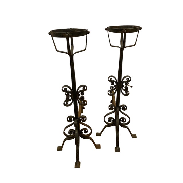 Large French Wrought Iron Fire Dogs, Set of 2 For Sale - Image 7 of 18