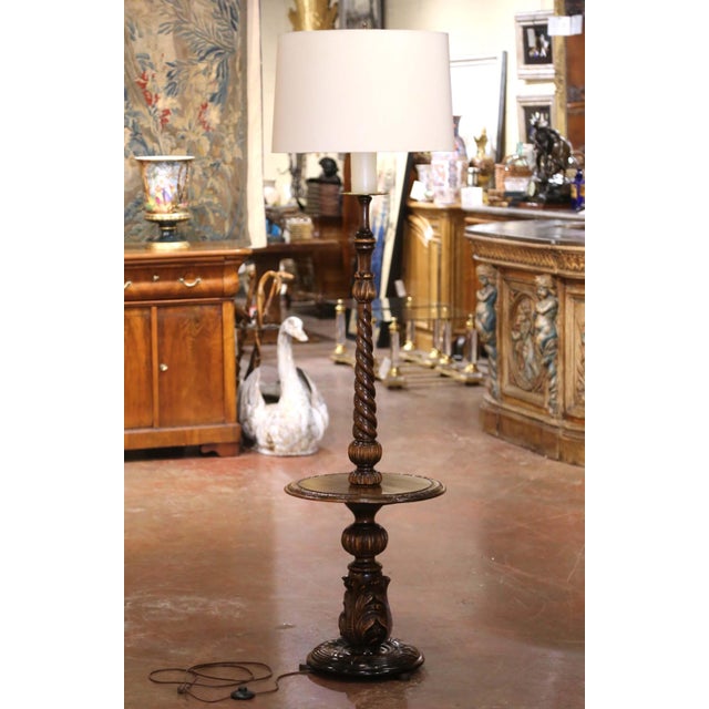 Early 20th Century Early 20th Century French Louis XIII Walnut Barley Twist Floor Lamp With Table For Sale - Image 5 of 9