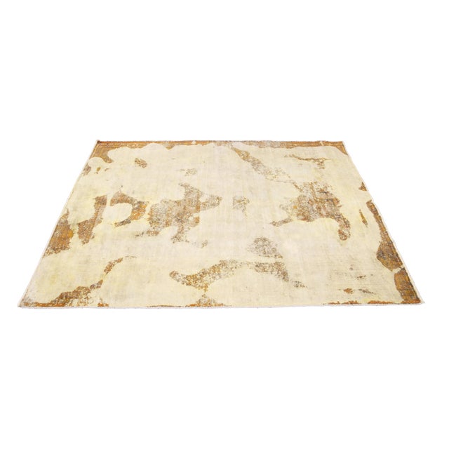 Early 20th Century Vintage Yellow Distressed Handmade Wool Rug For Sale In New York - Image 6 of 8