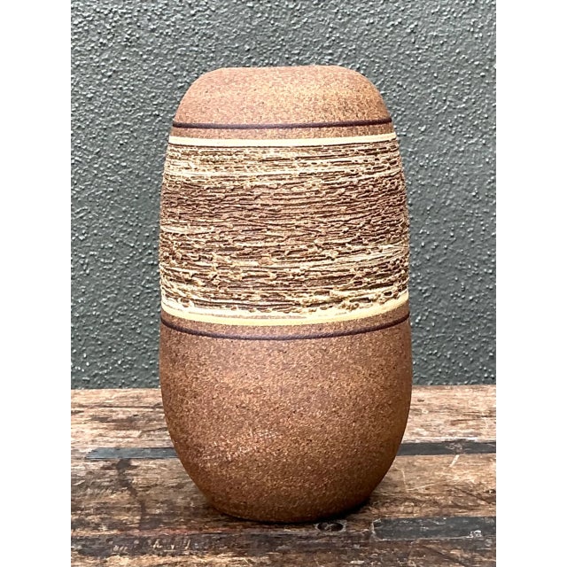 Vintage Textured Studio Pottery Vase For Sale - Image 9 of 12