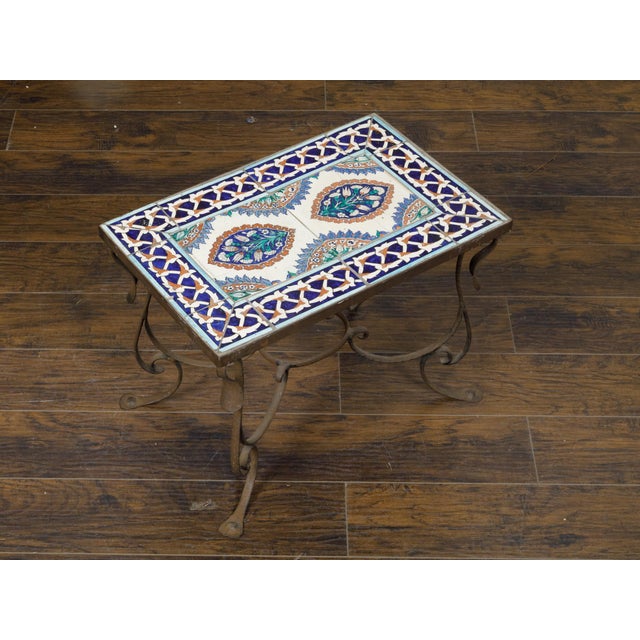 Green Midcentury Italian Wrought-Iron Coffee Table with Tile Top and Scrolling Base For Sale - Image 8 of 11