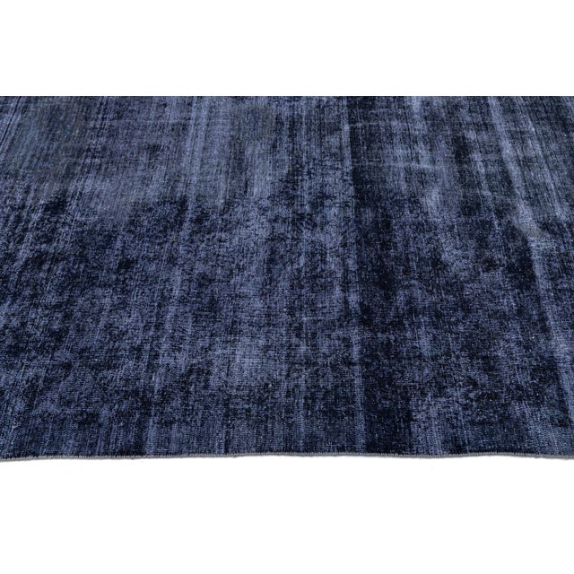 Persian Midnight Indigo Vintage Overdyed Persian Rug – Distressed Hand-Knotted Wool For Sale - Image 3 of 10