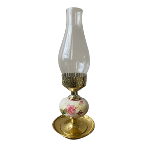 Vintage Victorian Style Brass/Porcelain Floral Candle Holder