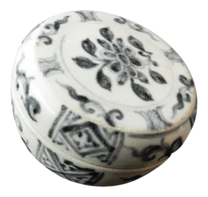 Antique Glazed Blue and White Porcelain Floral Box