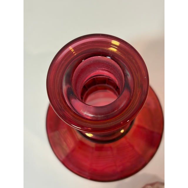 Glass 1950s French Cranberry Red Cut to Clear Glass Decanter Bottle With Stopper With Grape Detailing For Sale - Image 7 of 9