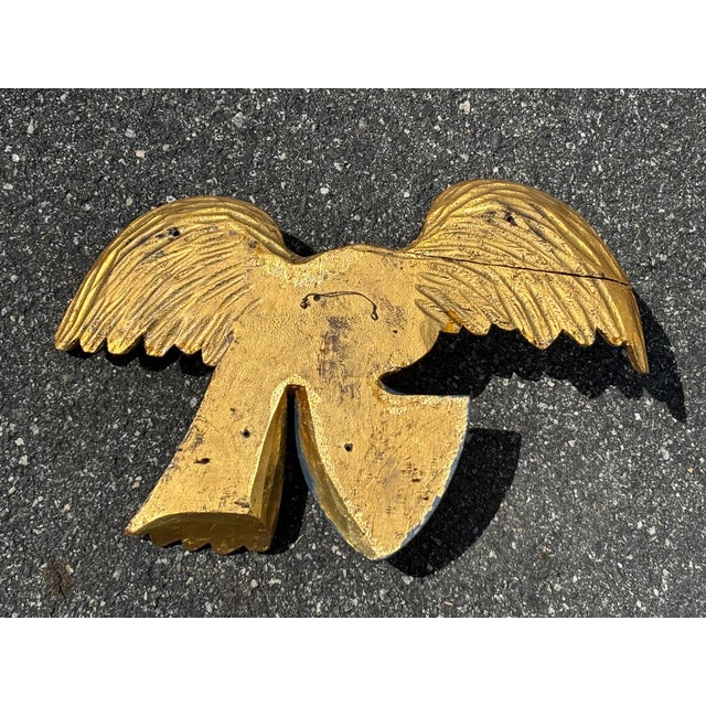 American Early 20th C. American Gilt Wood Carved Eagle + Shield Patriotic Icon For Sale - Image 3 of 10