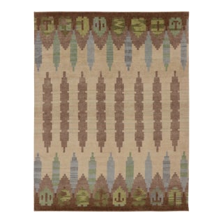 Contemporary Scandinavian Style Geometric Beige, Green & Blue Wool Rug by Rug & Kilim For Sale