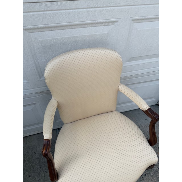 Pair of Vintage French Provincial Upholstered Armchairs With Cabriole Legs and Carved Details For Sale - Image 10 of 12