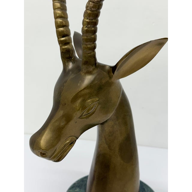 Brass Gazelle Sculpture on Variegated Green Marble Base, 1970s For Sale - Image 9 of 18