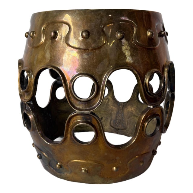 Jonathan Adler Solid Brass Sculptural Side Table With Cut-Out Base For Sale