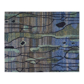 Moroccan Art Deco Knotted Wool Rug, 8'2''x10'2'' For Sale