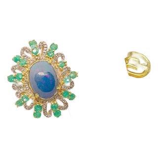 Bochic "Orient" Diamond, Sapphire & Emerald Ring Set In 18K Gold & Silver For Sale