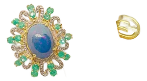 Bochic "Orient" Diamond, Sapphire & Emerald Ring Set In 18K Gold & Silver