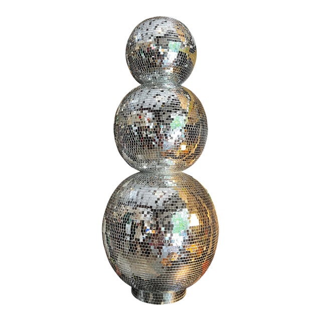 Vintage Oversized Disco Ball Snowman Sculpture, Slight Condition Issue For Sale