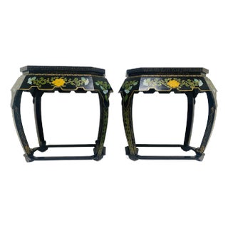 Mid-Century Chinese Export Handpainted Side Tables /Pair For Sale