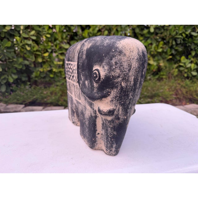 Contemporary Vintage Brutalist Blackwashed Terracotta Elephant Sculpture For Sale - Image 3 of 9