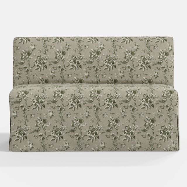 Cloth & Company Stoffer Home x Cloth & Company Lindy Slipcover Dining Banquette in Michigan Bird Toile Olive For Sale - Image 4 of 6