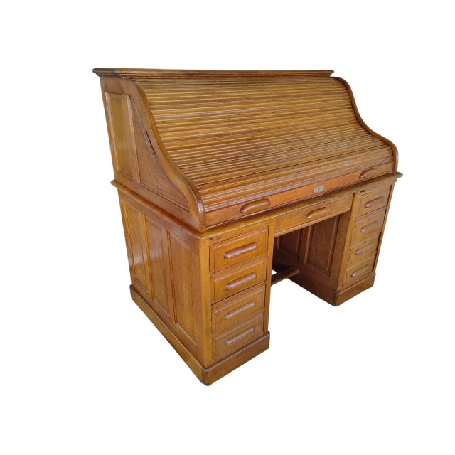 1890's Edwardian Oak Roll Top Desk For Sale In San Diego - Image 6 of 18