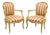Antique French Louis XV Style Gold Giltwood Pink Stripe Fauteuil Arm Chair, Pair For Sale