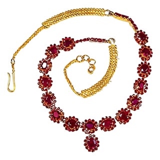Mid 20th Century 22k Yellow Gold Carat Ruby Rubies Necklace For Sale