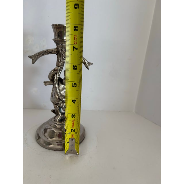 Pair of Antique Silver-Plated Cherub Figural Candlesticks, Circa 1930s Romantic Classical Revival Baroque Inspired For Sale - Image 10 of 10