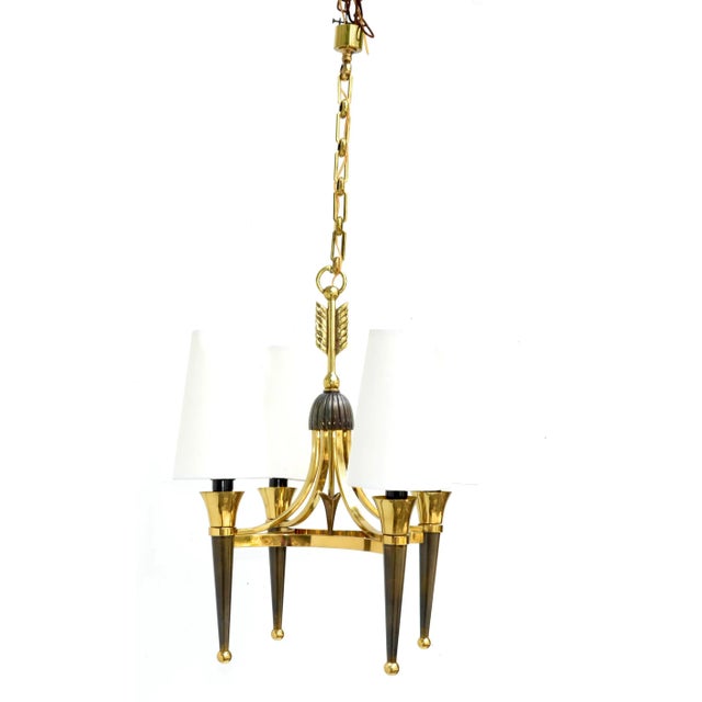 Art Deco Andre Arbus Style Brass Bronze & Gunmetal Finish 4 Light Chandelier, 2 Available For Sale - Image 12 of 13