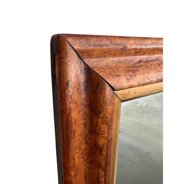 Vintage Burl Wood, Rectangular Wall Mirror With Gold Bevel For Sale - Image 10 of 11