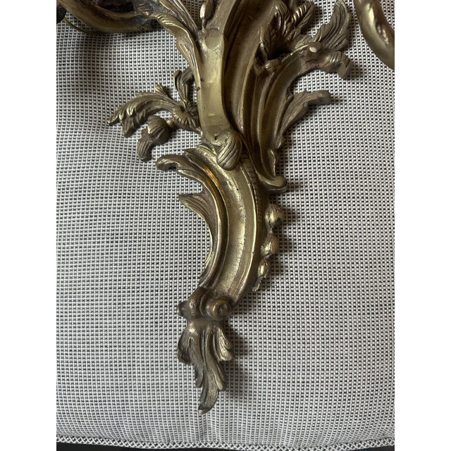 Mid 20th Century Vintage French Rococo Revival Brass Candle, Opera Wall Sconces – Pair For Sale - Image 5 of 9