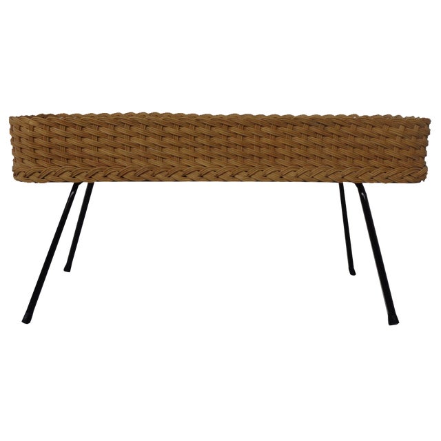 Large German Flower Planter in Rattan and Steel, 1950s For Sale