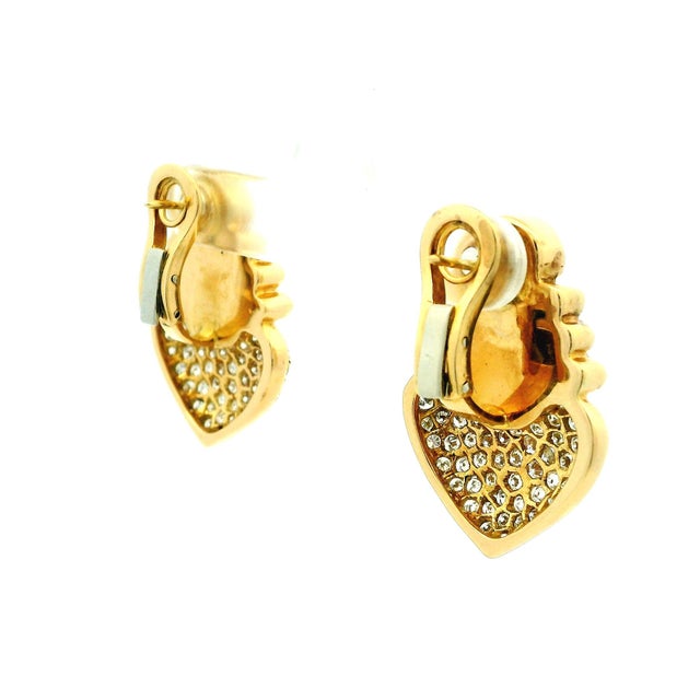 1980s Vintage Italian 18k Gold Diamond Pavé Heart Omega Back Earrings, A Pair For Sale - Image 5 of 16